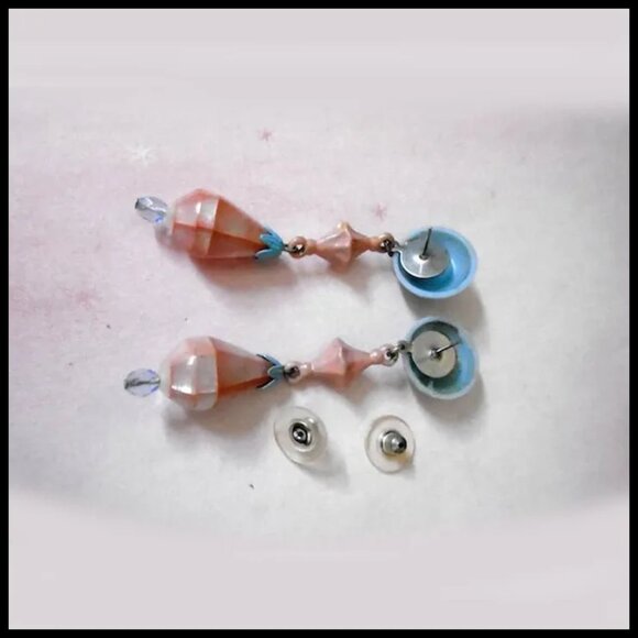 Pink & Blue Dangle Earrings Made with Vintage - One of a Kind - Picture 4 of 9